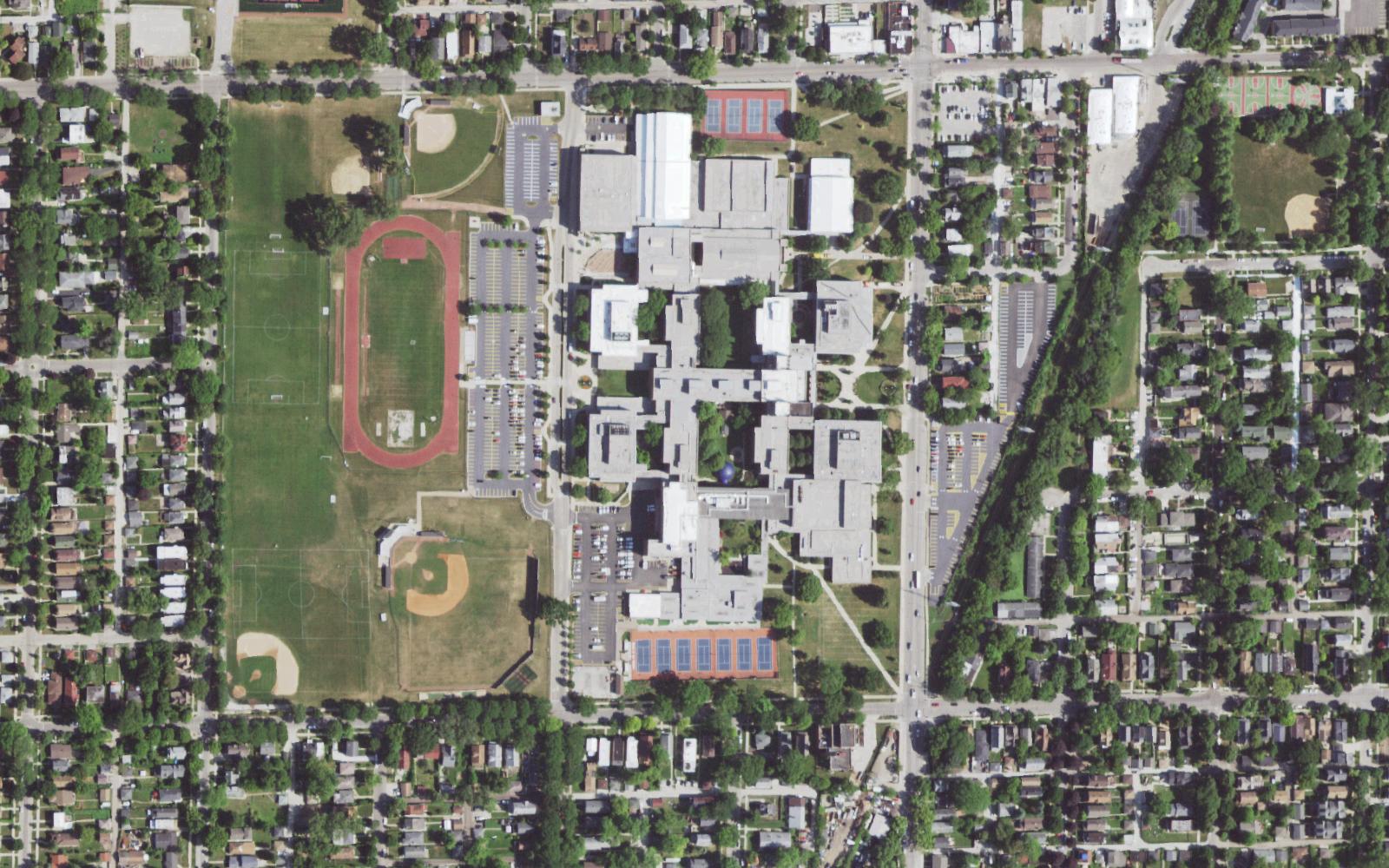 Real aerial of a Evanston, IL neighborhood — a solar contractor's service area, seen from above